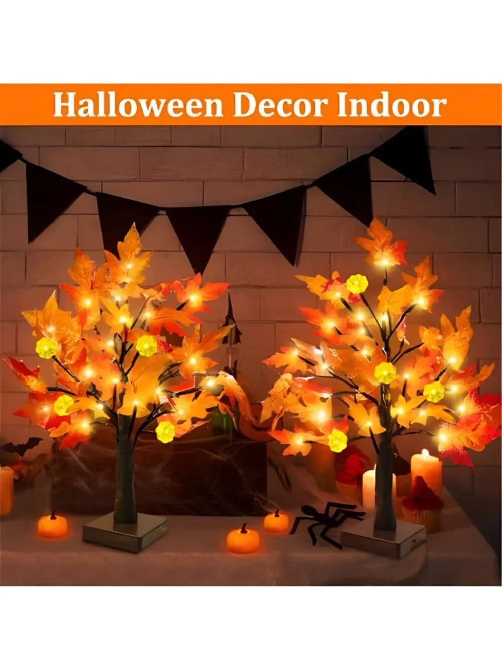 Fall Decor 2 Pack 18 Inch Prelit Fall Maple Tree 48 LEDs Timer